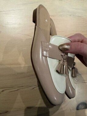 J. Crew Leather Charlie Tassel Loafer Mules Colorblock Blush Beige/Cream Size 6